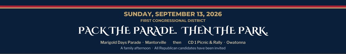 Pack the Parade. Then the Park. Sunday September 13, 2026 - First Congressional District.